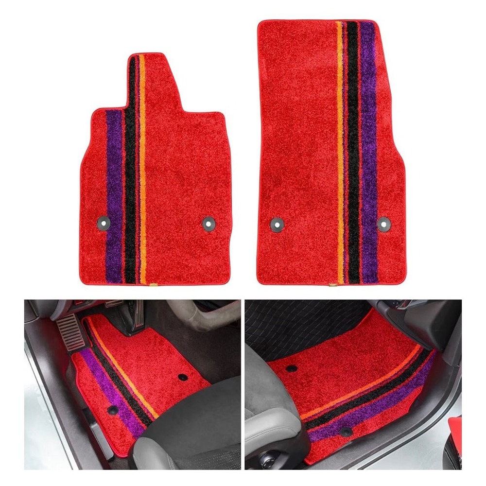 Floor Mats for Corvette C8 Coupe Z06 E-Ray 2020-2026 2pc Set Red Stripe Retro